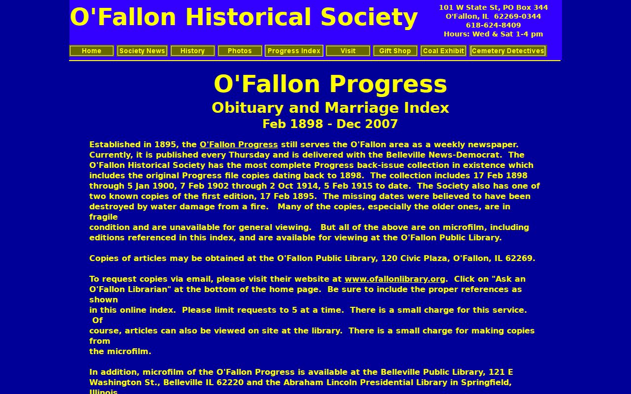 O'Fallon city directory obituary and marriage index