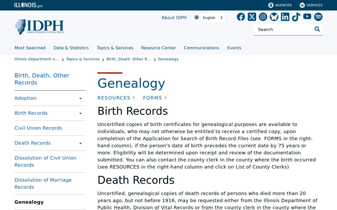 Illinois genealogy vital records access information for past O'Fallon residents