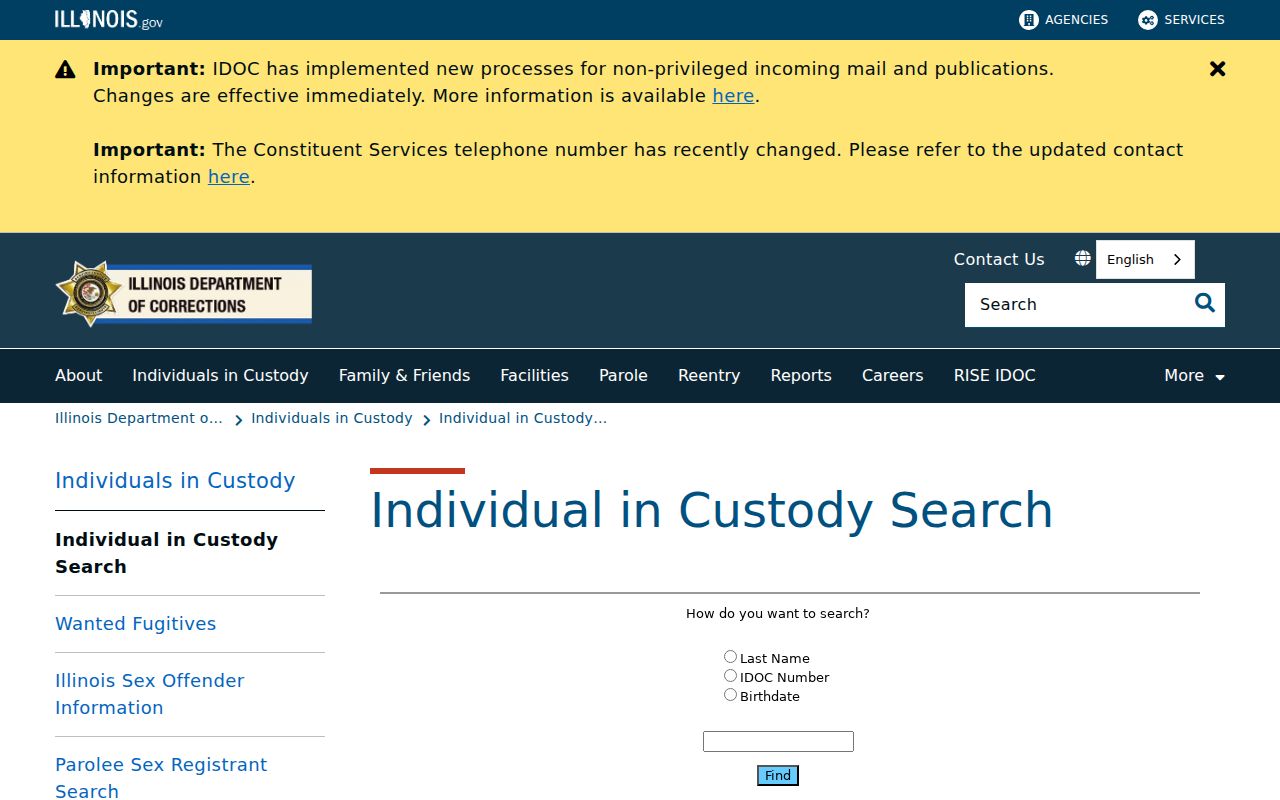 Illinois individual in custody search for a specialized O'Fallon name check