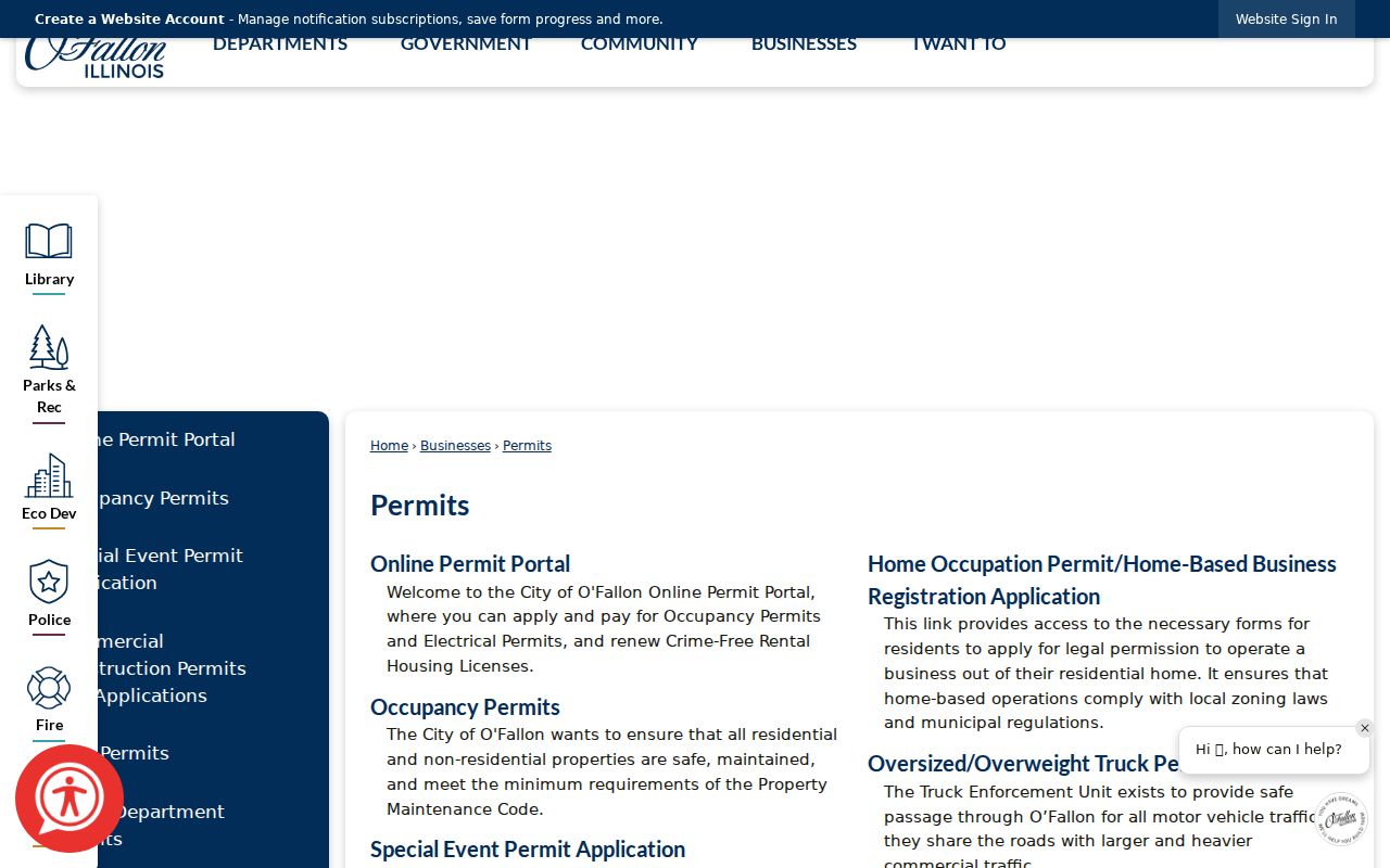 O'Fallon street directory city permit categories
